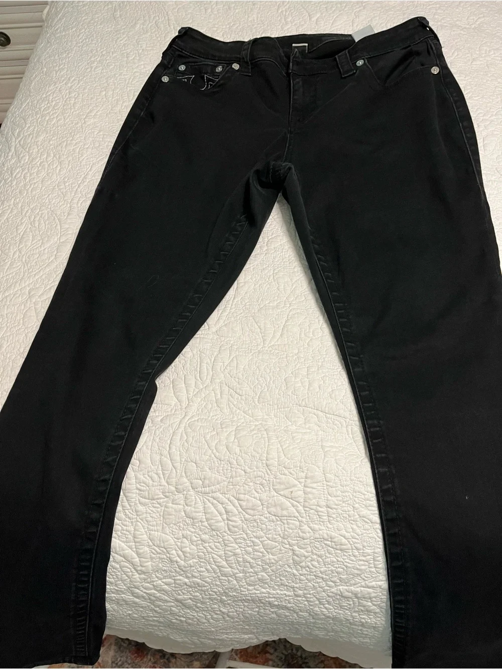 True Religion Men's Black Denim Jeans with Signature Label